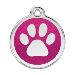 Hot Pink Glitter Paw Print Pet Tag