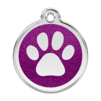 Purple Glitter Paw Print Pet Tag