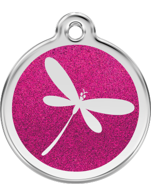 Hot Pink Glitter Dragonfly Pet Tag