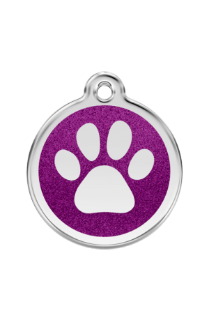 Purple Glitter Paw Print Pet Tag